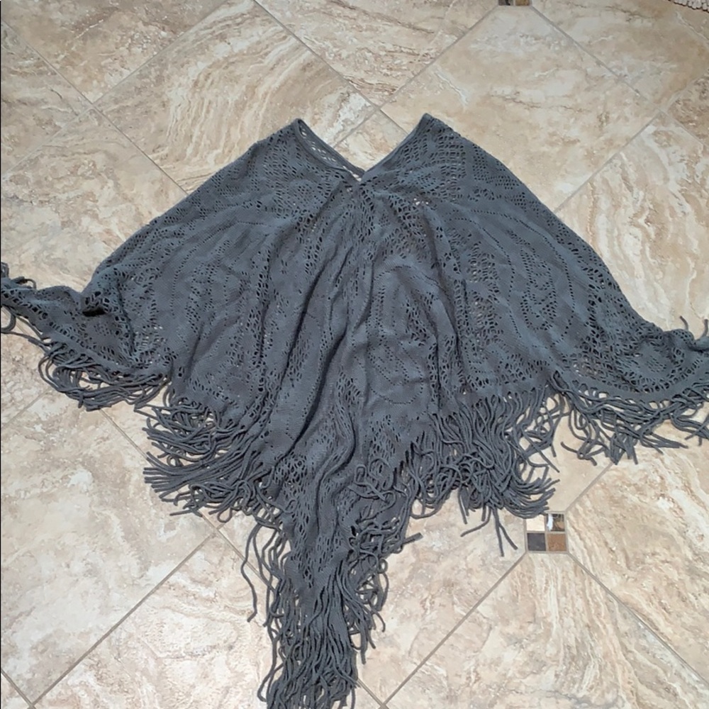 Gray fringe poncho